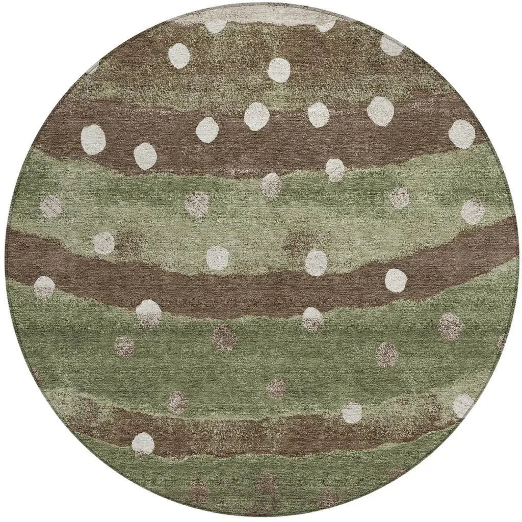 8' Olive Green And Gray Round Striped Washable Indoor Outdoor Area Rug Homeroots Outdoor