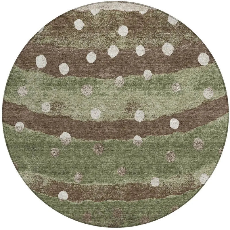 8' Olive Green And Gray Round Striped Washable Indoor Outdoor Area Rug Homeroots Outdoor