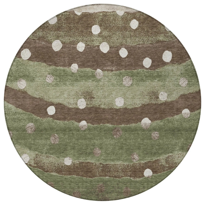 8' Olive Green And Gray Round Striped Washable Indoor Outdoor Area Rug Homeroots Outdoor