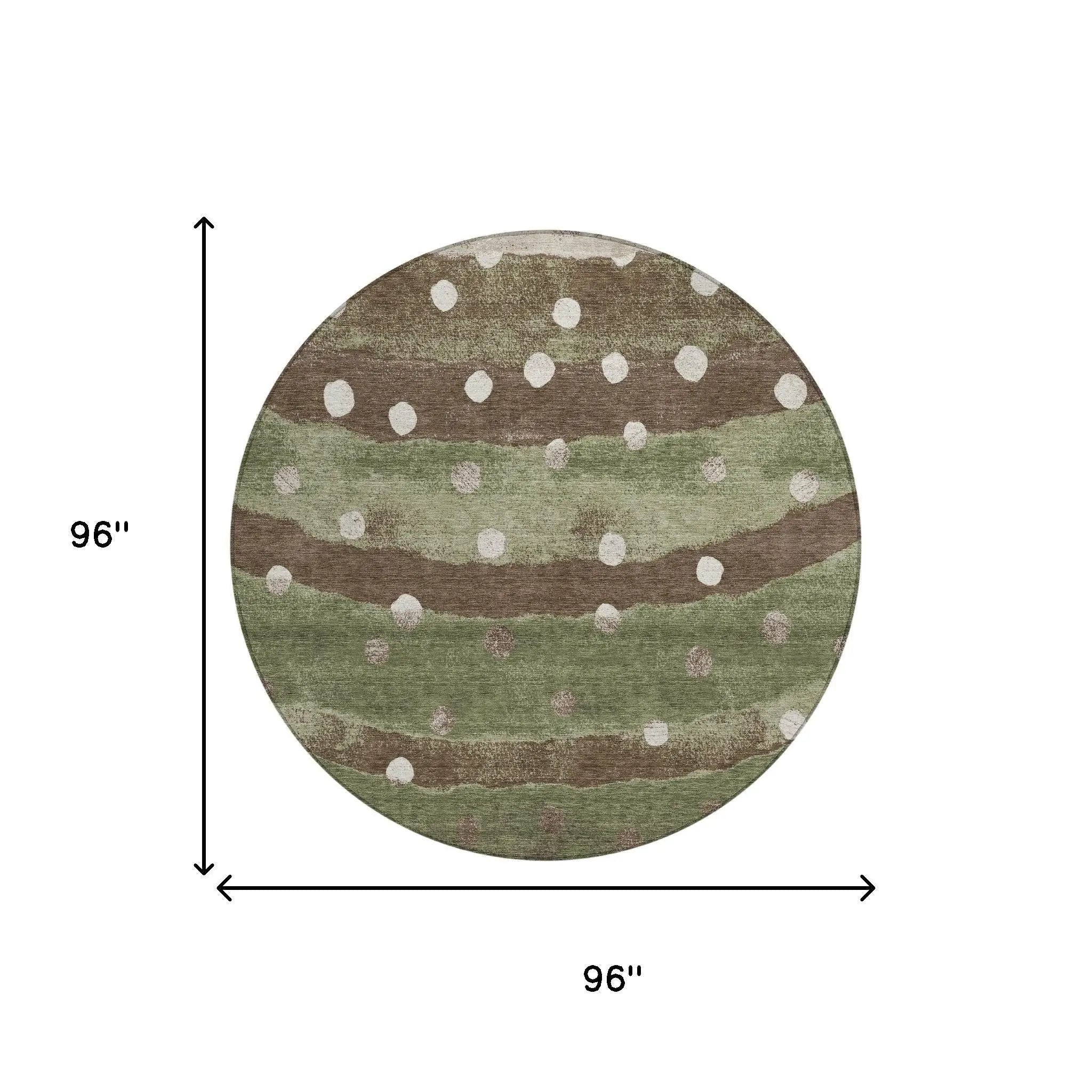 8' Olive Green And Gray Round Striped Washable Indoor Outdoor Area Rug Homeroots Outdoor
