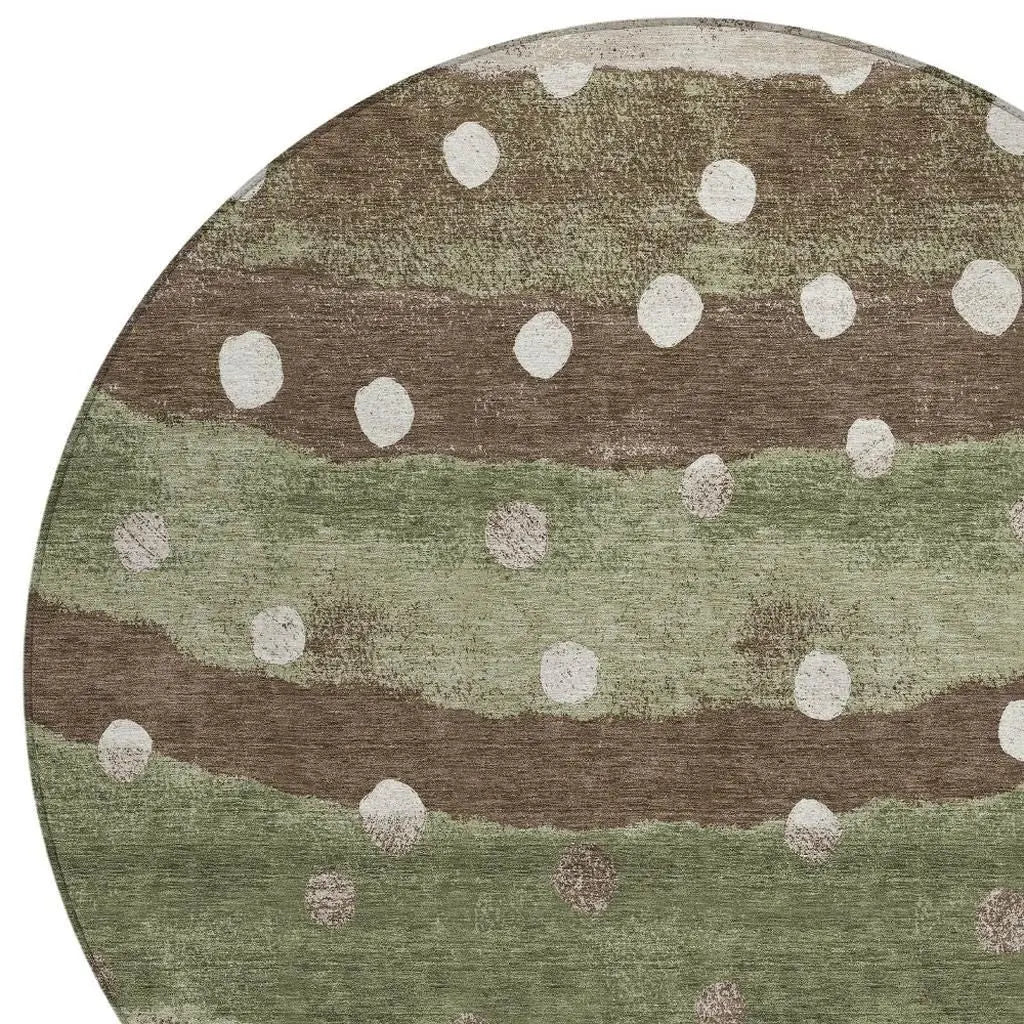 8' Olive Green And Gray Round Striped Washable Indoor Outdoor Area Rug Homeroots Outdoor