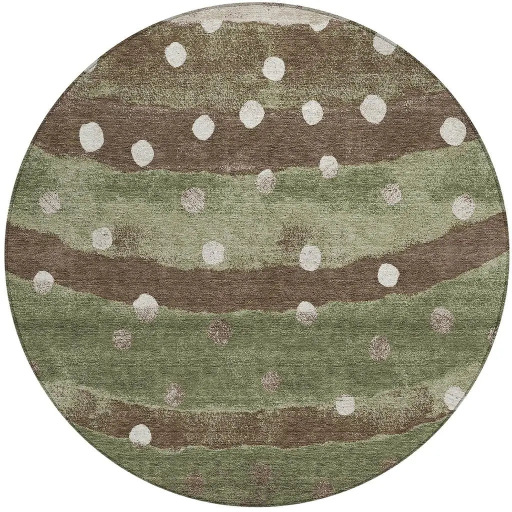 8' Olive Green And Gray Round Striped Washable Indoor Outdoor Area Rug Homeroots Outdoor