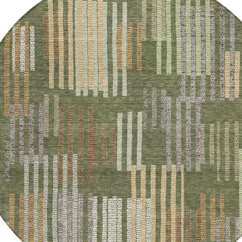 8' Olive Green And Gray Round Striped Washable Indoor Outdoor Area Rug Homeroots Outdoor