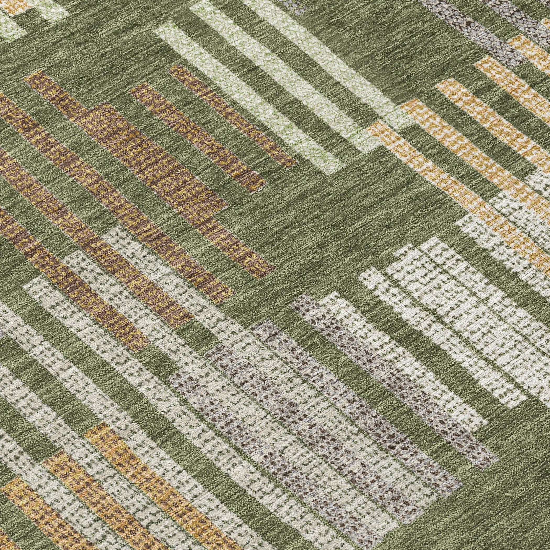8' Olive Green And Gray Round Striped Washable Indoor Outdoor Area Rug Homeroots Outdoor