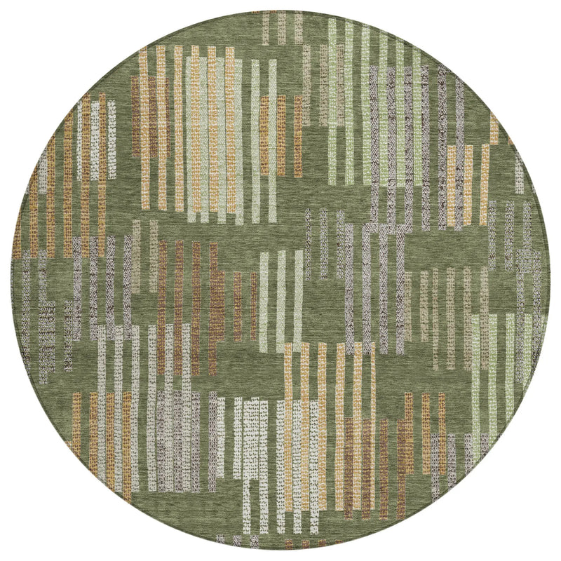 8' Olive Green And Gray Round Striped Washable Indoor Outdoor Area Rug Homeroots Outdoor
