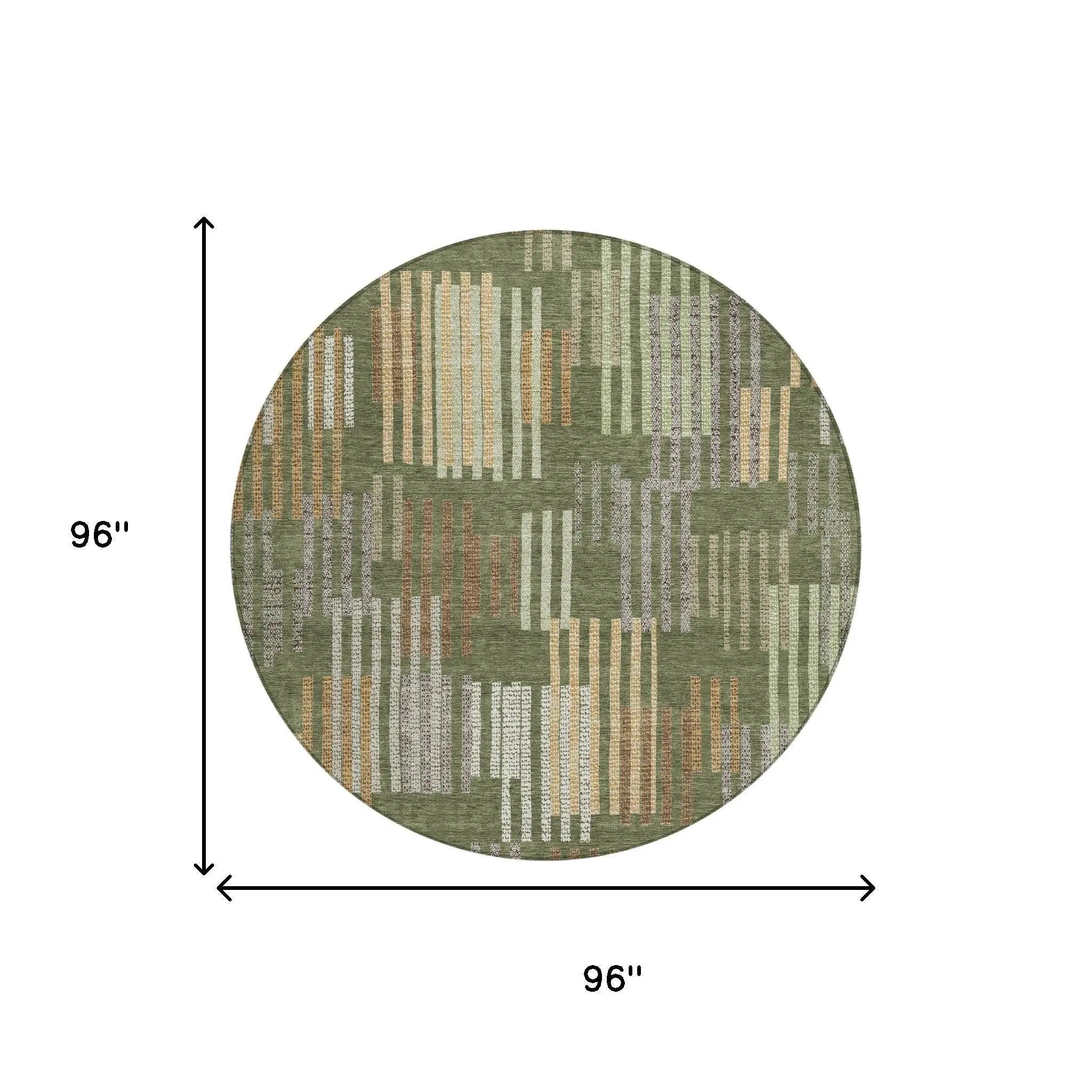 8' Olive Green And Gray Round Striped Washable Indoor Outdoor Area Rug Homeroots Outdoor