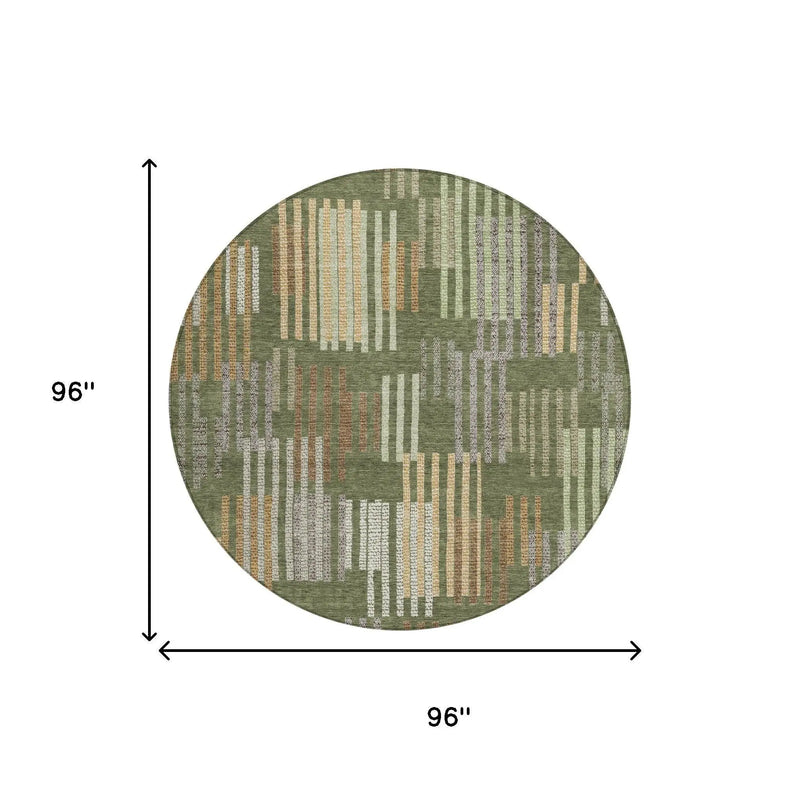 8' Olive Green And Gray Round Striped Washable Indoor Outdoor Area Rug Homeroots Outdoor