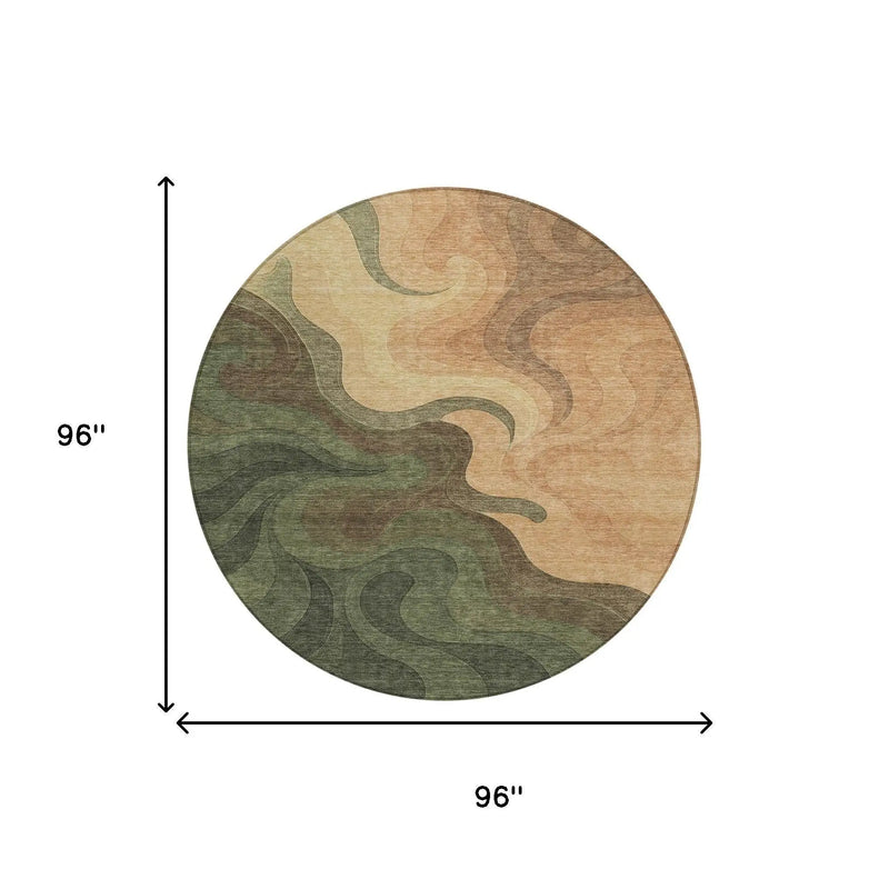 8' Olive Green And Green Round Abstract Washable Indoor Outdoor Area Rug Homeroots Outdoor