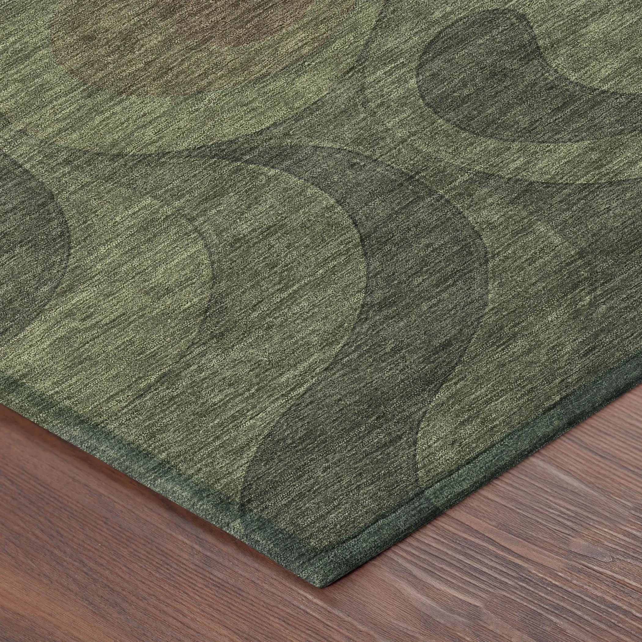 8' Olive Green And Green Round Abstract Washable Indoor Outdoor Area Rug Homeroots Outdoor