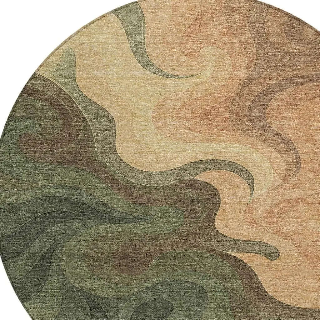 8' Olive Green And Green Round Abstract Washable Indoor Outdoor Area Rug Homeroots Outdoor
