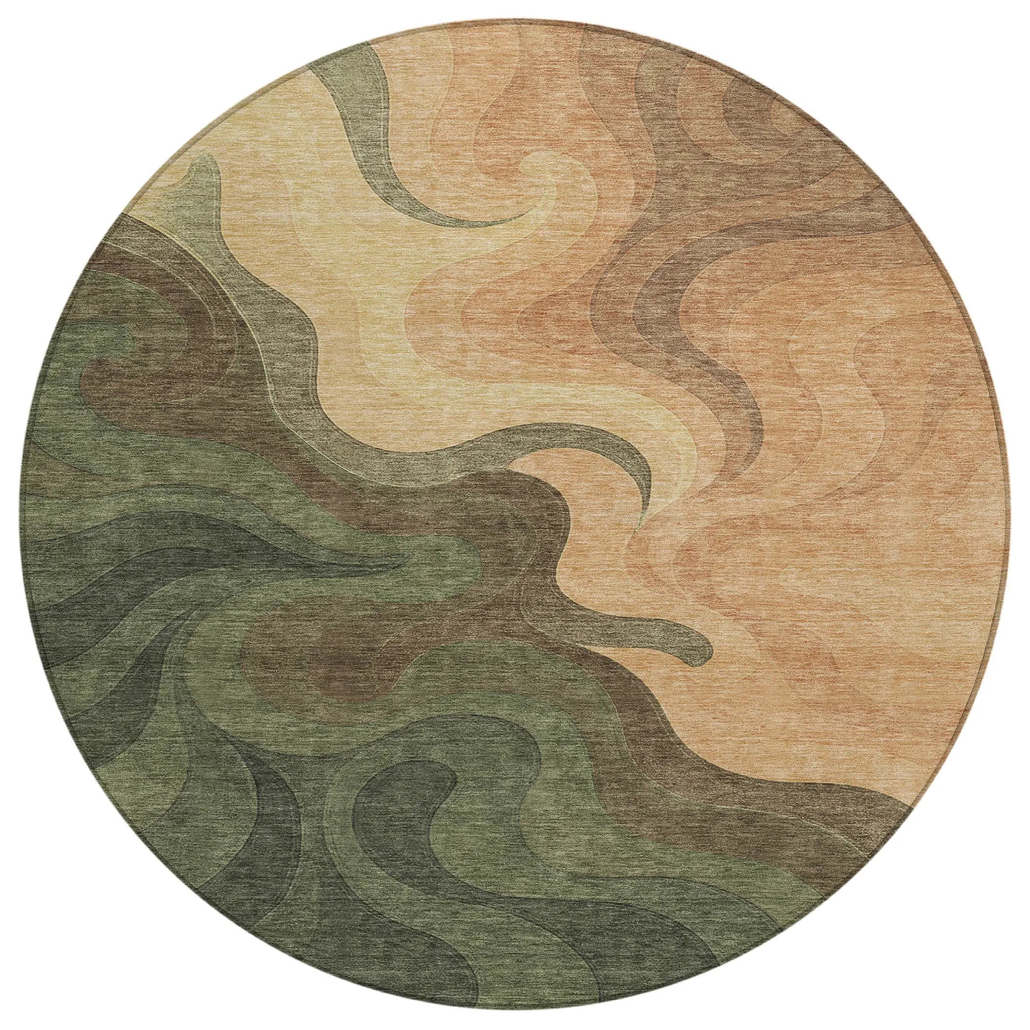 8' Olive Green And Green Round Abstract Washable Indoor Outdoor Area Rug Homeroots Outdoor