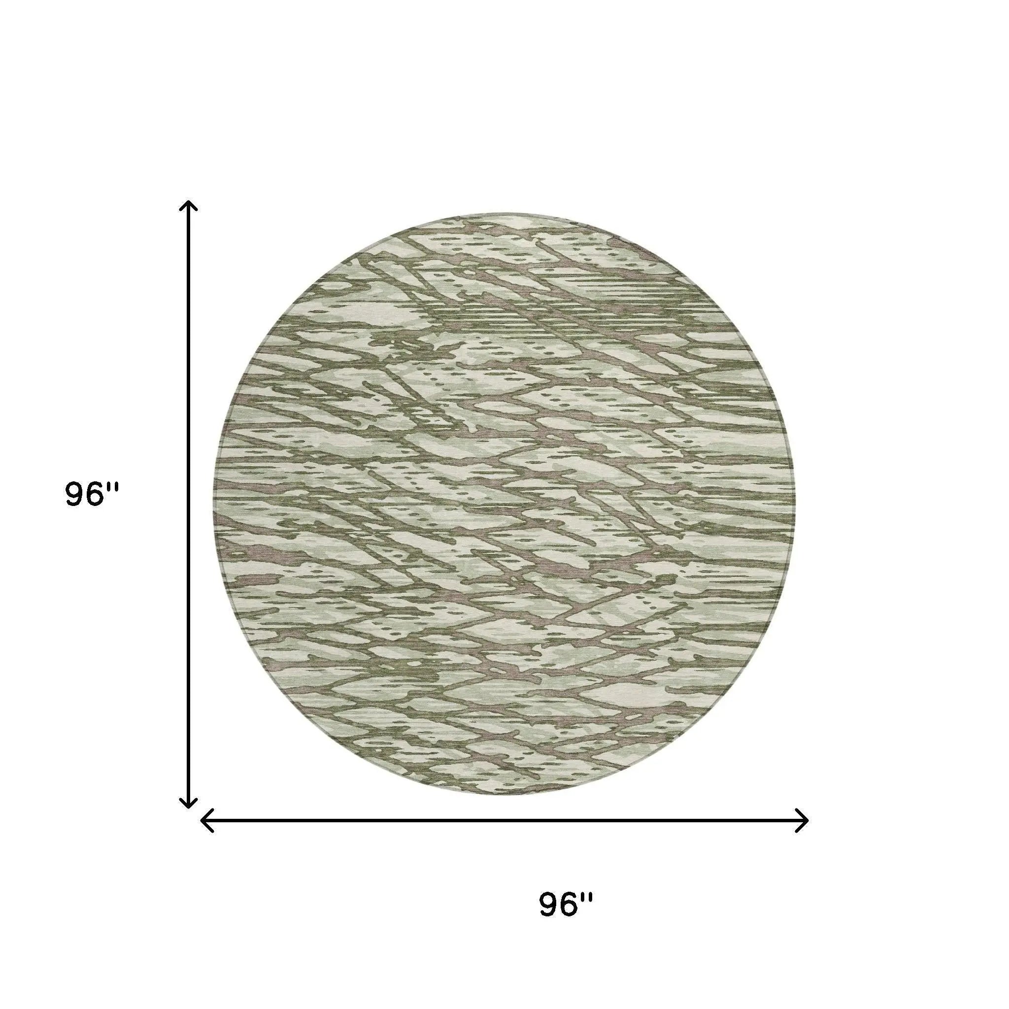 8' Olive Green And Green Round Abstract Washable Indoor Outdoor Area Rug Homeroots Outdoor