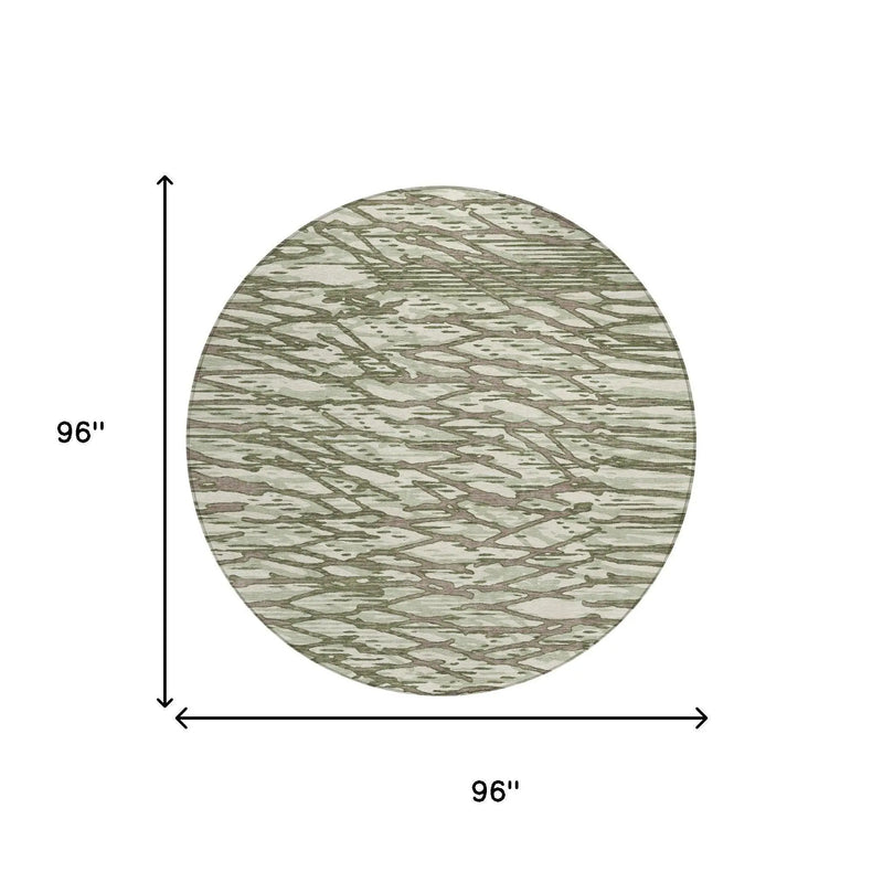 8' Olive Green And Green Round Abstract Washable Indoor Outdoor Area Rug Homeroots Outdoor