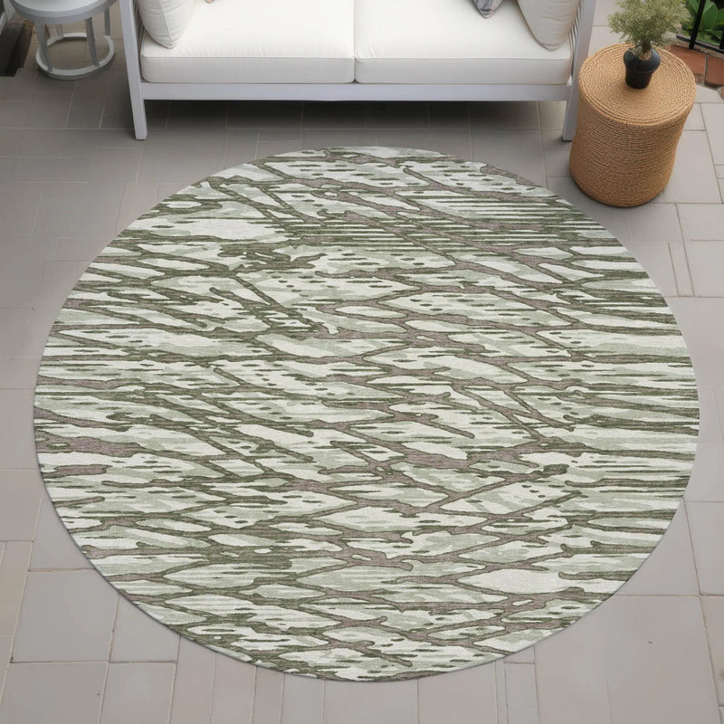 8' Olive Green And Green Round Abstract Washable Indoor Outdoor Area Rug Homeroots Outdoor
