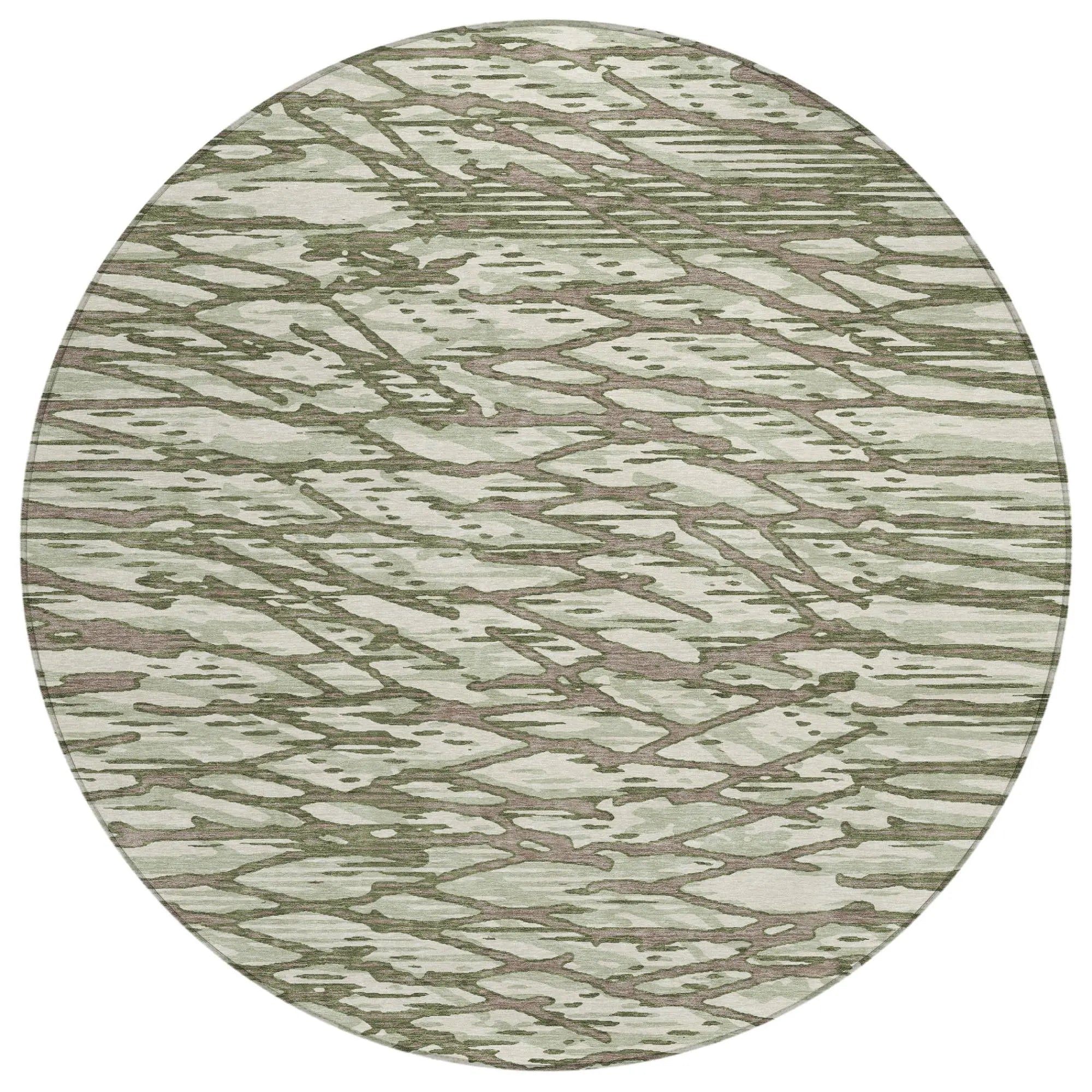 8' Olive Green And Green Round Abstract Washable Indoor Outdoor Area Rug Homeroots Outdoor