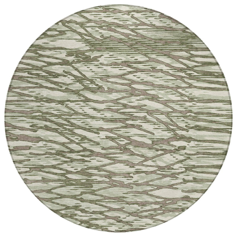 8' Olive Green And Green Round Abstract Washable Indoor Outdoor Area Rug Homeroots Outdoor