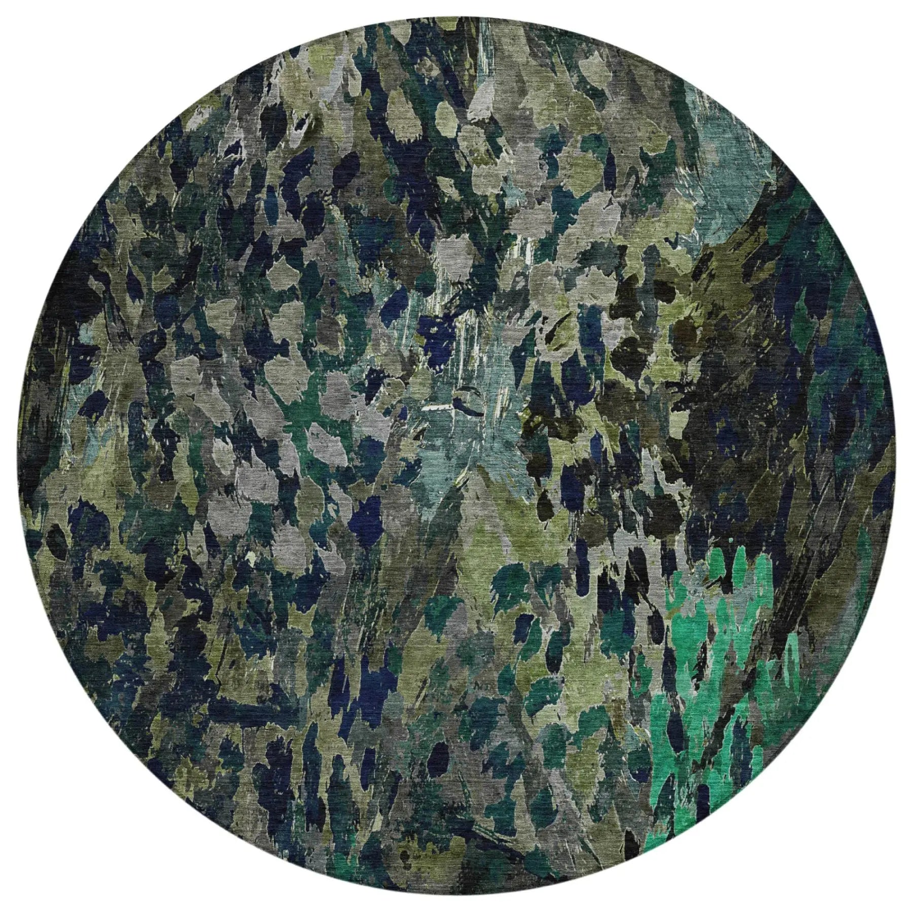 8' Olive Green And Green Round Abstract Washable Indoor Outdoor Area Rug Homeroots Outdoor