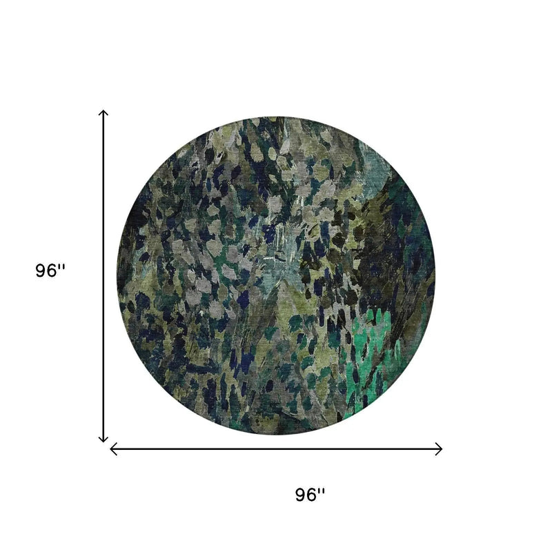 8' Olive Green And Green Round Abstract Washable Indoor Outdoor Area Rug Homeroots Outdoor