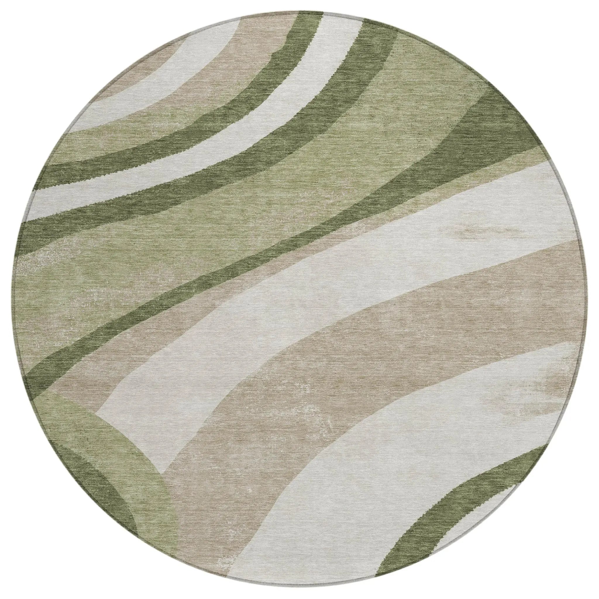 8' Olive Green And Green Round Abstract Washable Indoor Outdoor Area Rug Homeroots Outdoor