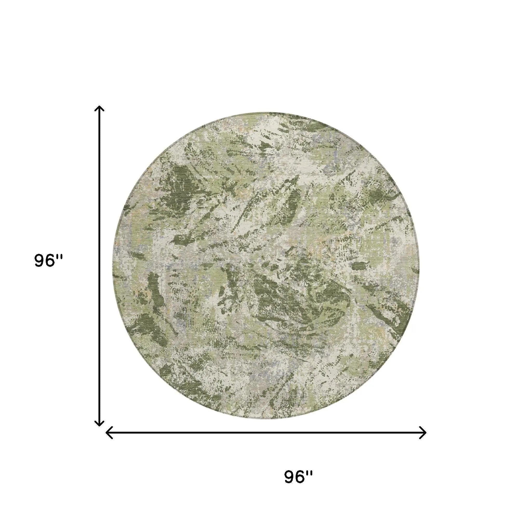 8' Olive Green And Green Round Abstract Washable Indoor Outdoor Area Rug Homeroots Outdoor