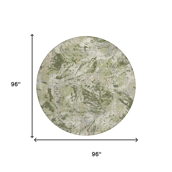 8' Olive Green And Green Round Abstract Washable Indoor Outdoor Area Rug Homeroots Outdoor