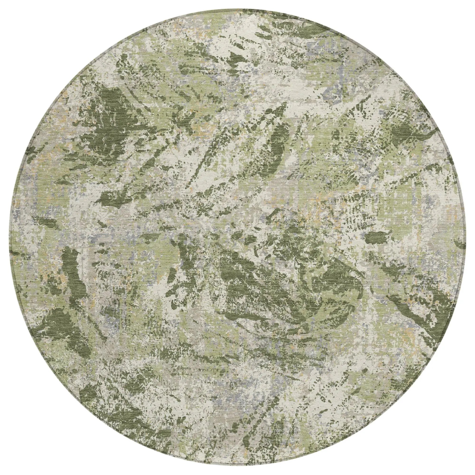 8' Olive Green And Green Round Abstract Washable Indoor Outdoor Area Rug Homeroots Outdoor
