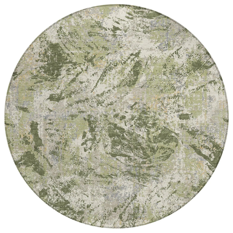 8' Olive Green And Green Round Abstract Washable Indoor Outdoor Area Rug Homeroots Outdoor