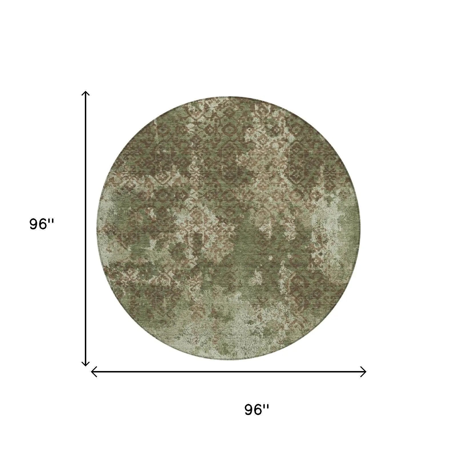 8' Olive Green And Green Round Abstract Washable Indoor Outdoor Area Rug Homeroots Outdoor