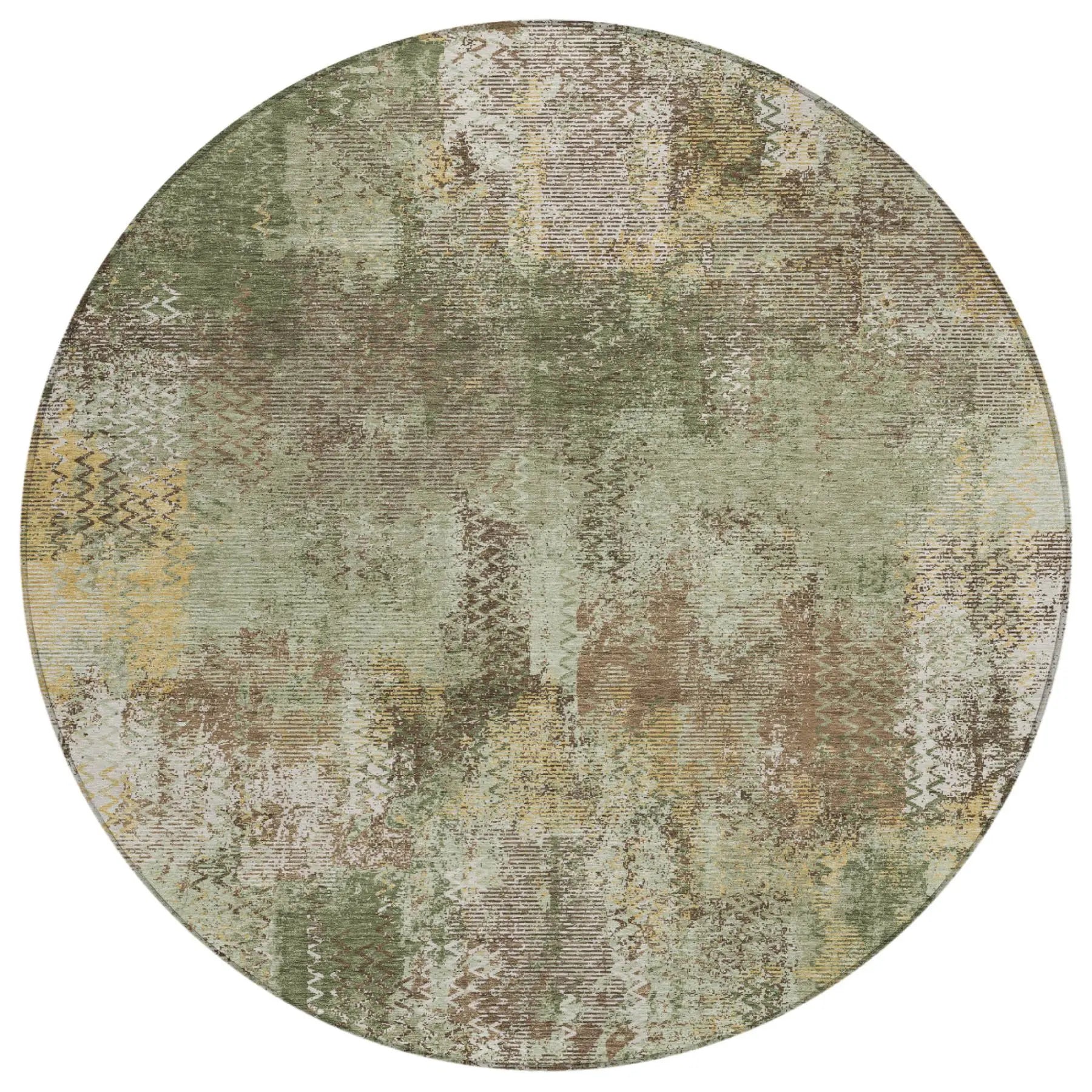 8' Olive Green And Green Round Abstract Washable Indoor Outdoor Area Rug Homeroots Outdoor