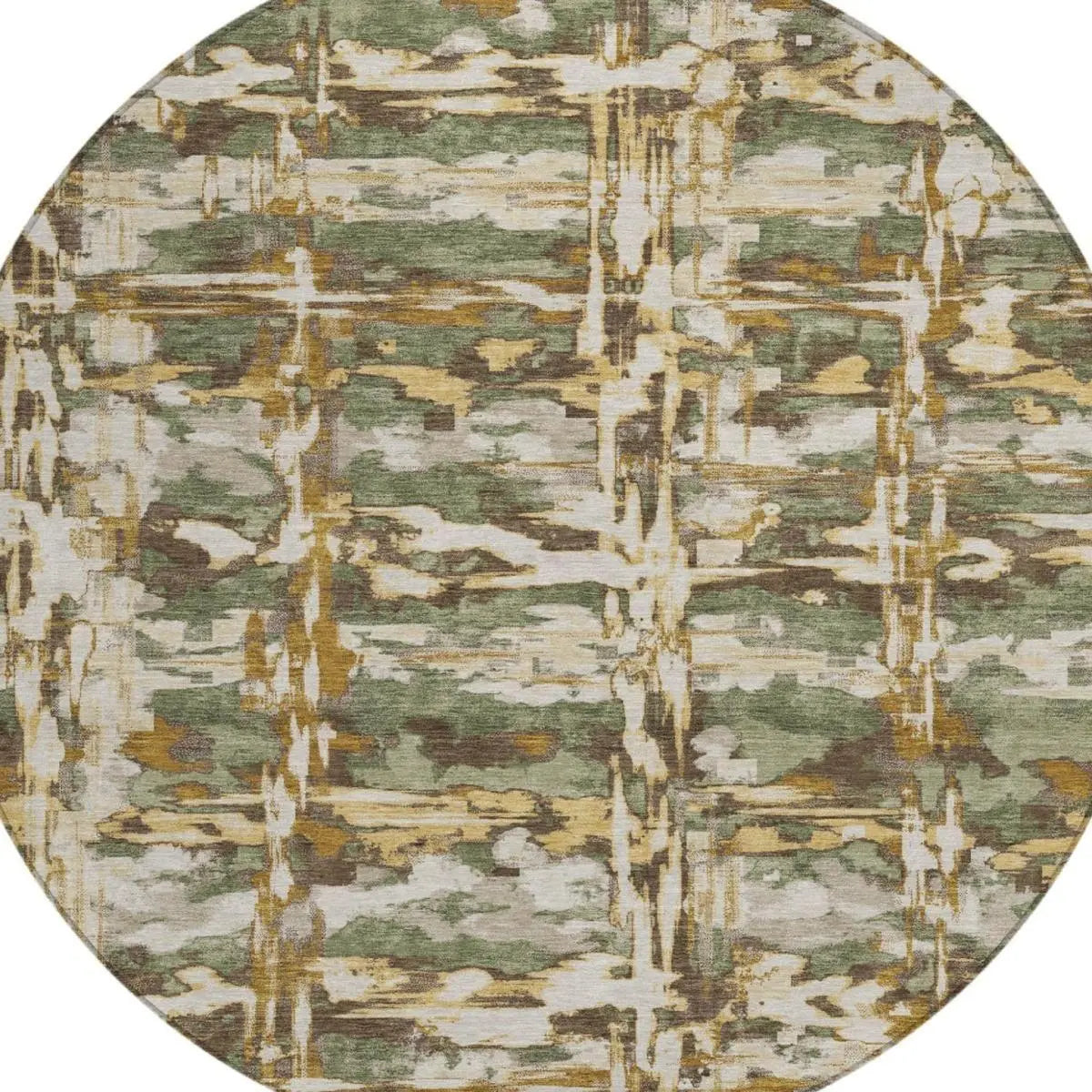 8' Olive Green And Green Round Abstract Washable Indoor Outdoor Area Rug Homeroots Outdoor