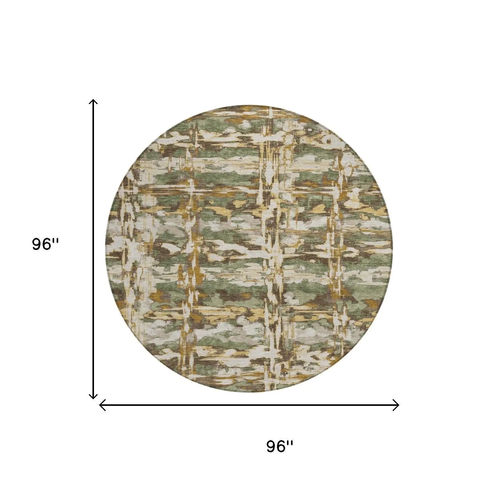8' Olive Green And Green Round Abstract Washable Indoor Outdoor Area Rug Homeroots Outdoor