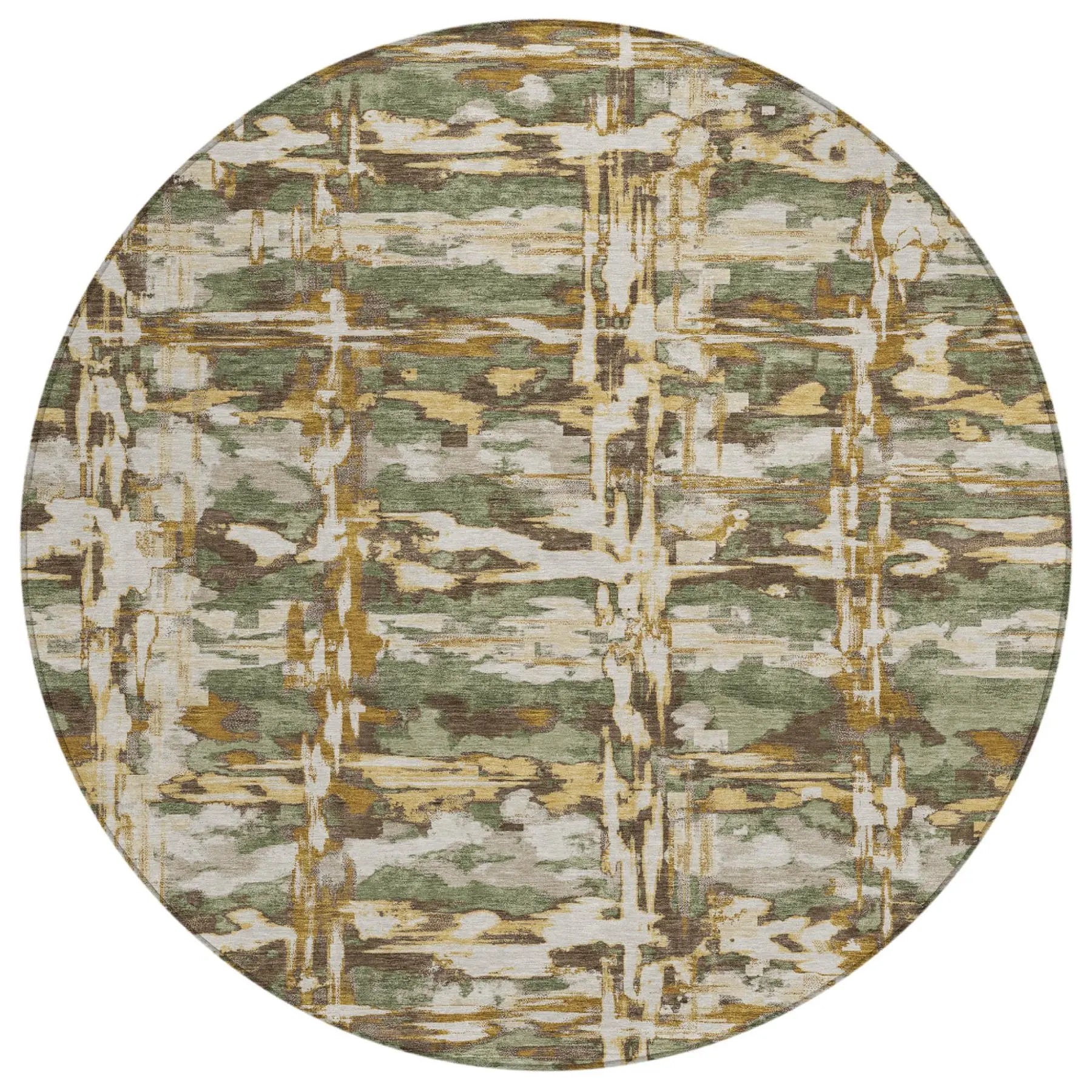 8' Olive Green And Green Round Abstract Washable Indoor Outdoor Area Rug Homeroots Outdoor