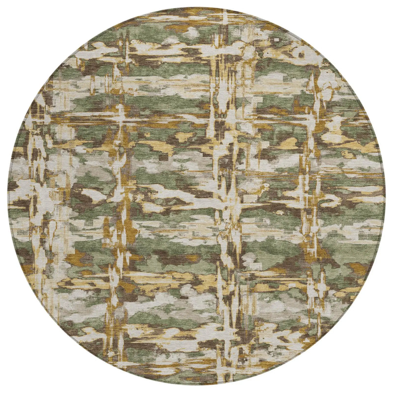 8' Olive Green And Green Round Abstract Washable Indoor Outdoor Area Rug Homeroots Outdoor