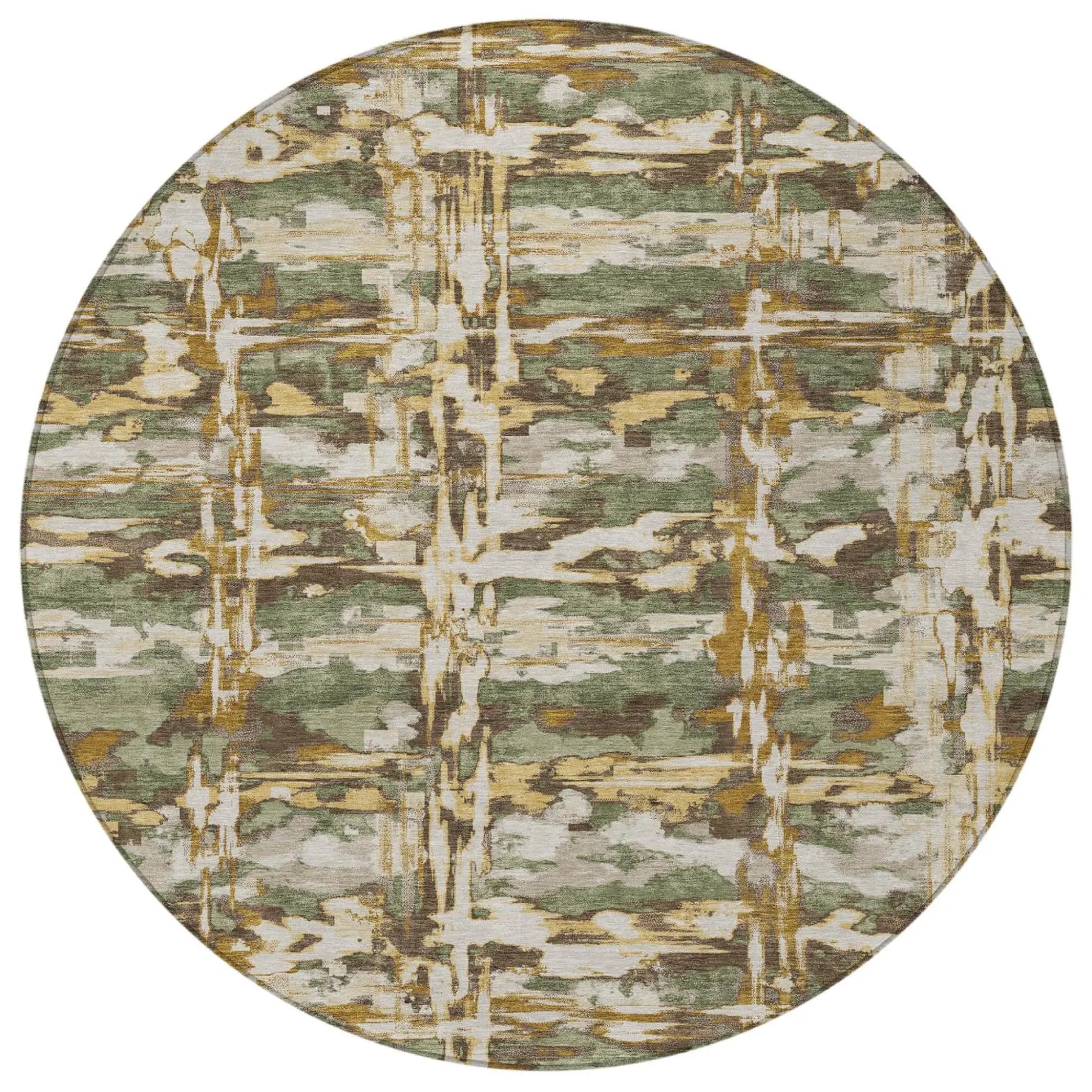 8' Olive Green And Green Round Abstract Washable Indoor Outdoor Area Rug Homeroots Outdoor