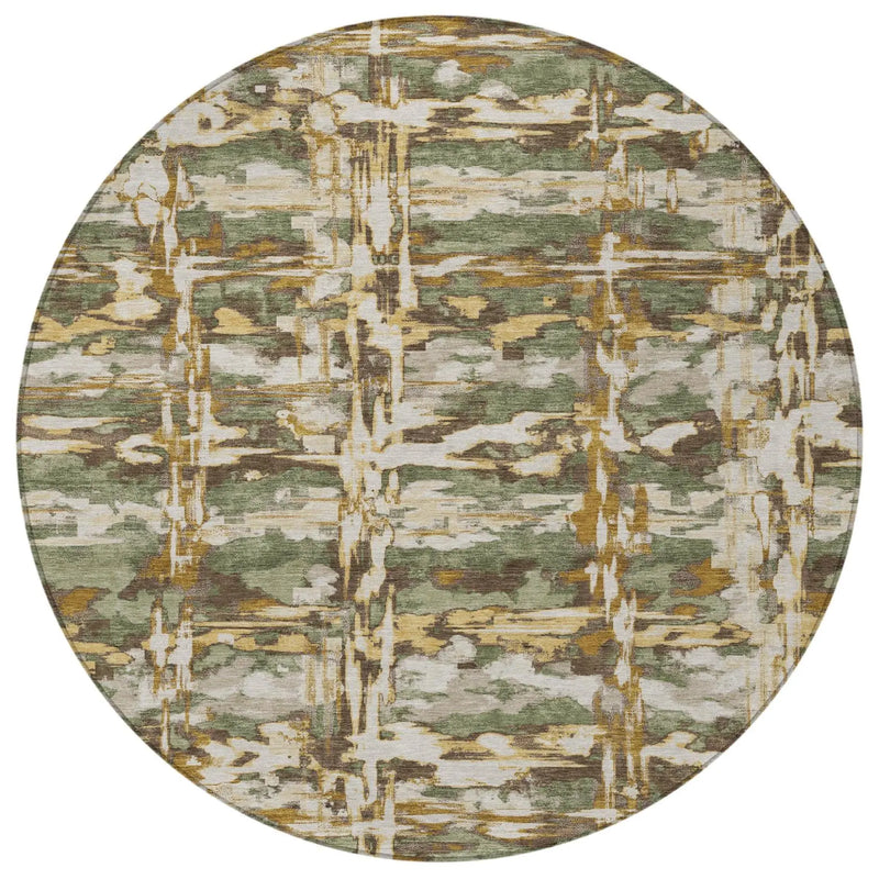 8' Olive Green And Green Round Abstract Washable Indoor Outdoor Area Rug Homeroots Outdoor