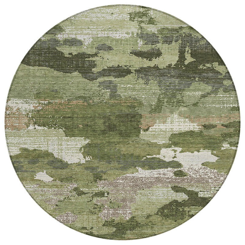 8' Olive Green And Green Round Abstract Washable Indoor Outdoor Area Rug Homeroots Outdoor