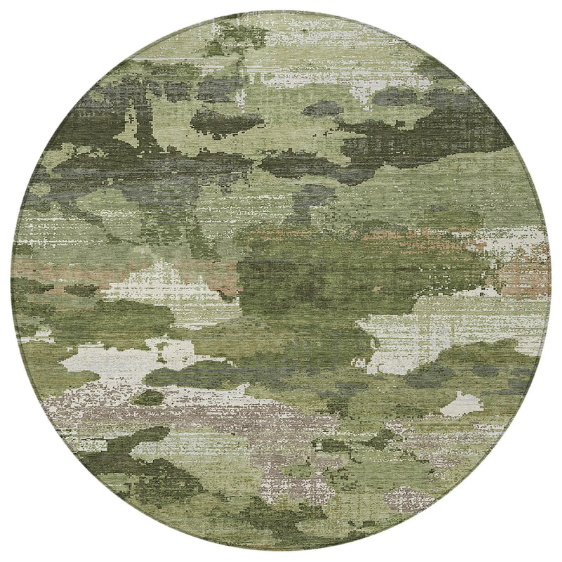 8' Olive Green And Green Round Abstract Washable Indoor Outdoor Area Rug Homeroots Outdoor