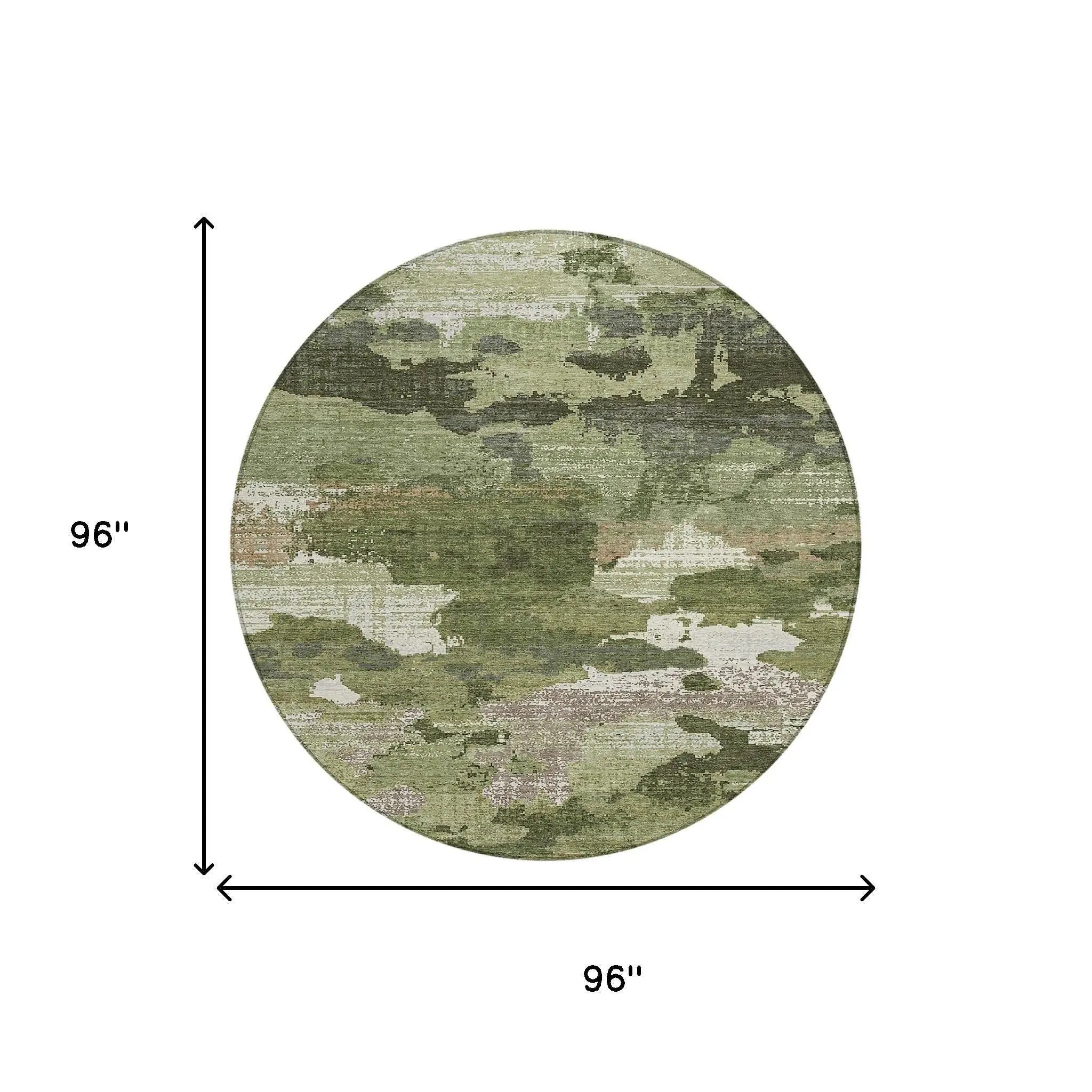 8' Olive Green And Green Round Abstract Washable Indoor Outdoor Area Rug Homeroots Outdoor