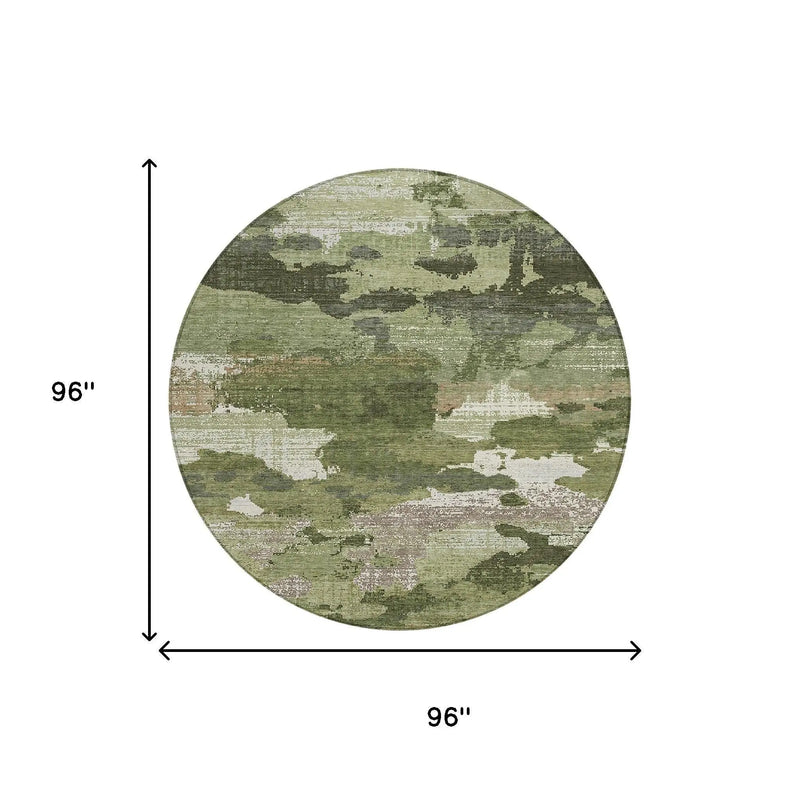 8' Olive Green And Green Round Abstract Washable Indoor Outdoor Area Rug Homeroots Outdoor