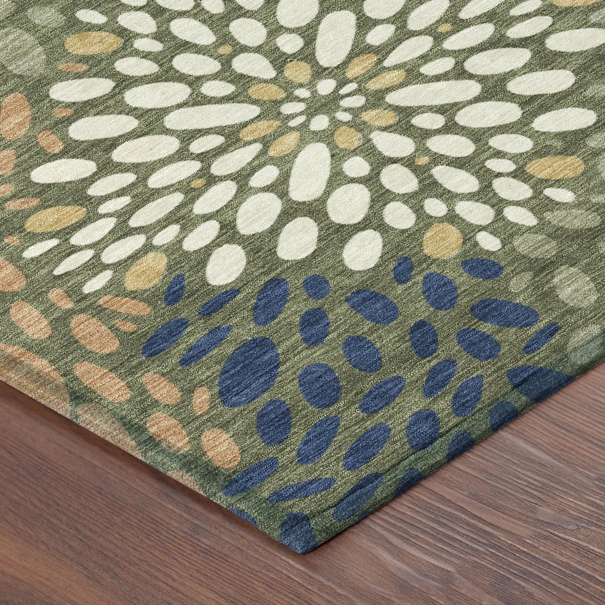 8' Olive Green And Green Round Abstract Washable Indoor Outdoor Area Rug Homeroots Outdoor