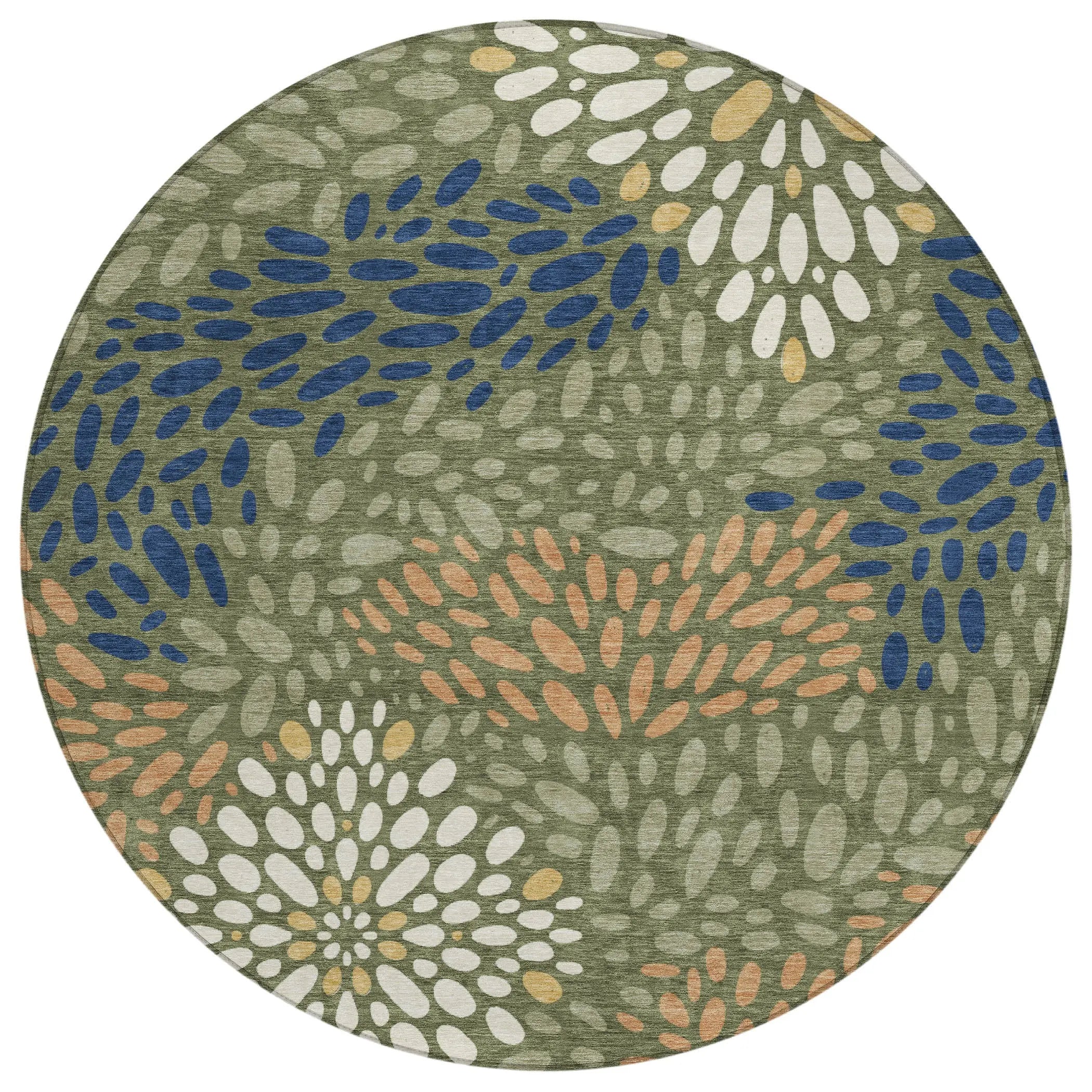 8' Olive Green And Green Round Abstract Washable Indoor Outdoor Area Rug Homeroots Outdoor