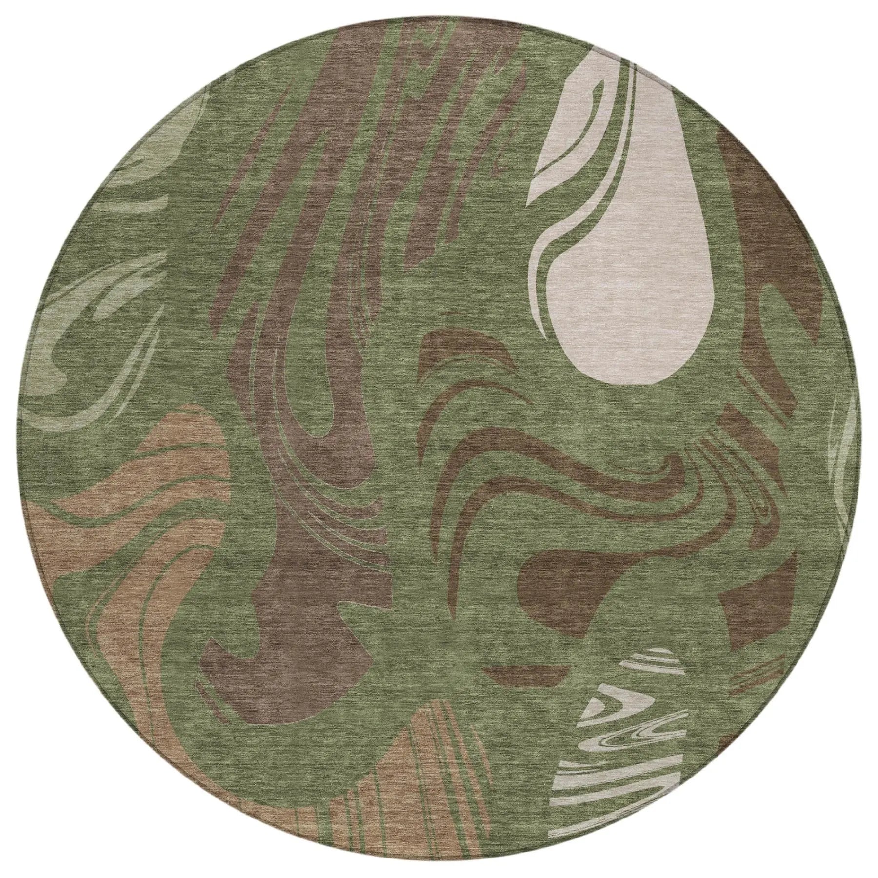 8' Olive Green And Green Round Abstract Washable Indoor Outdoor Area Rug Homeroots Outdoor