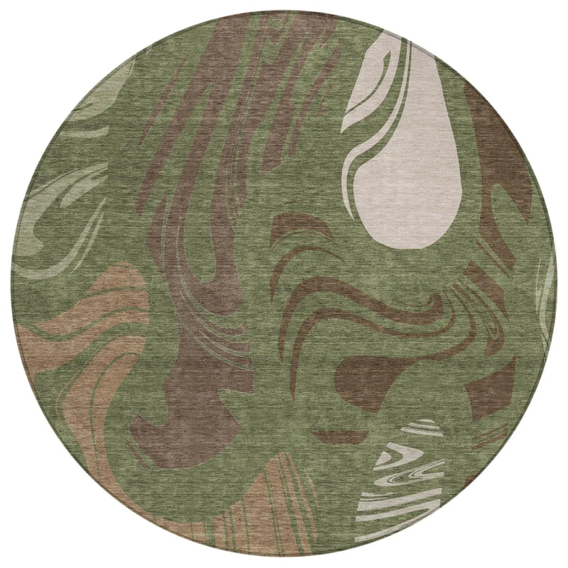 8' Olive Green And Green Round Abstract Washable Indoor Outdoor Area Rug Homeroots Outdoor
