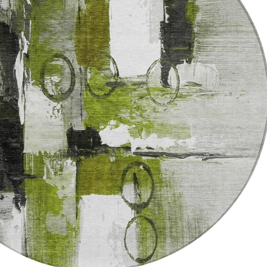 8' Olive Green And Green Round Abstract Washable Indoor Outdoor Area Rug Homeroots Outdoor