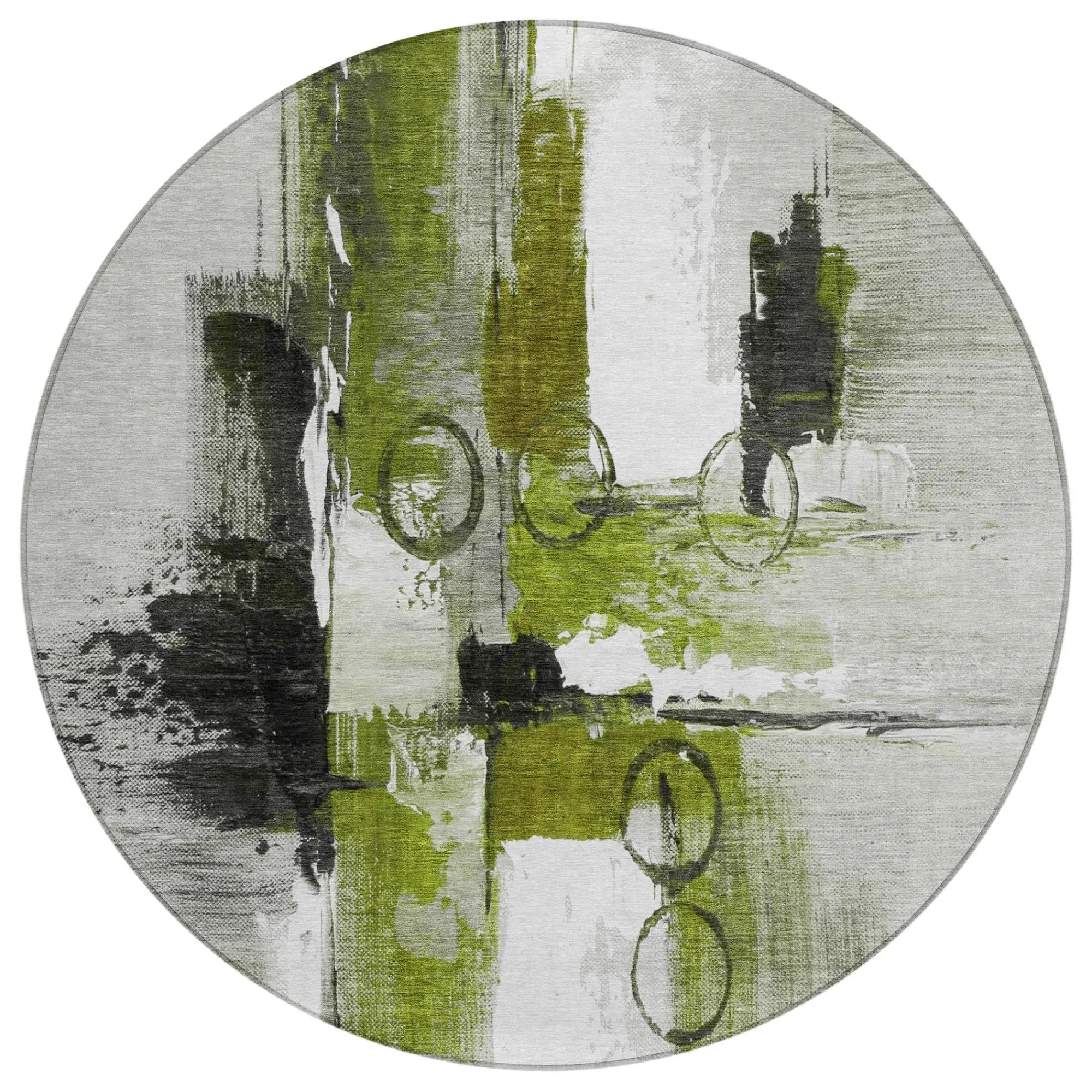 8' Olive Green And Green Round Abstract Washable Indoor Outdoor Area Rug Homeroots Outdoor