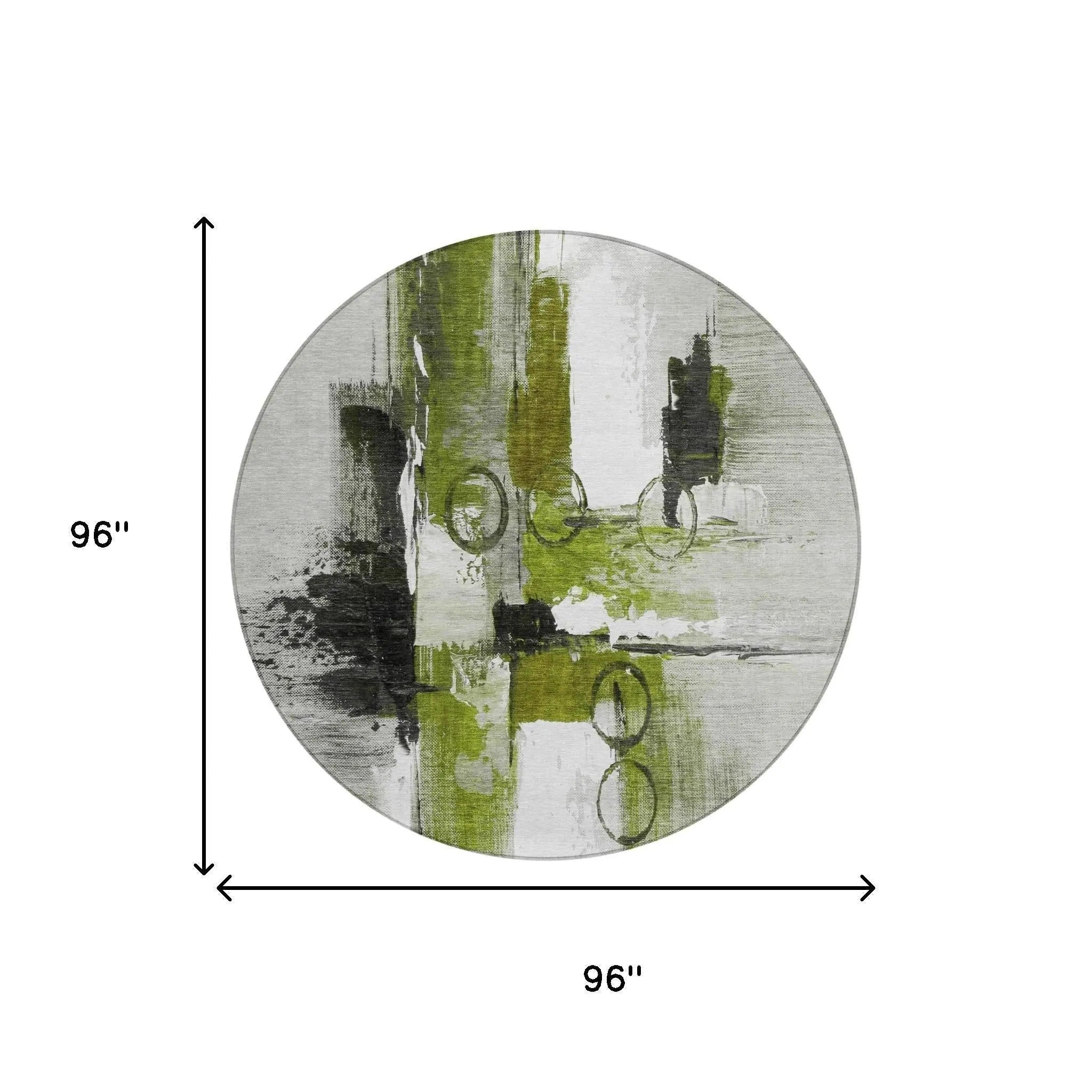 8' Olive Green And Green Round Abstract Washable Indoor Outdoor Area Rug Homeroots Outdoor
