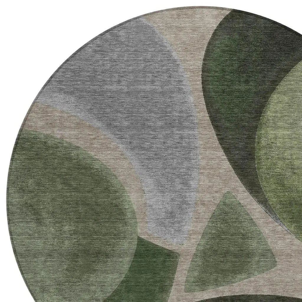 8' Olive Green And Green Round Abstract Washable Indoor Outdoor Area Rug Homeroots Outdoor