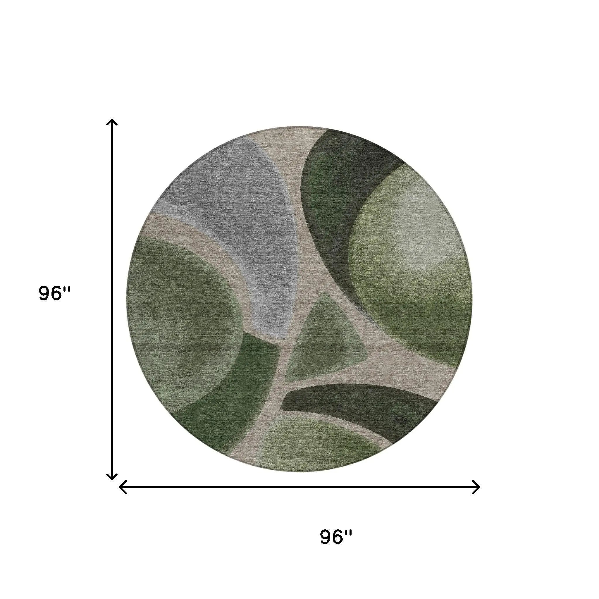 8' Olive Green And Green Round Abstract Washable Indoor Outdoor Area Rug Homeroots Outdoor