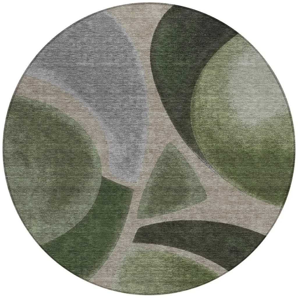 8' Olive Green And Green Round Abstract Washable Indoor Outdoor Area Rug Homeroots Outdoor