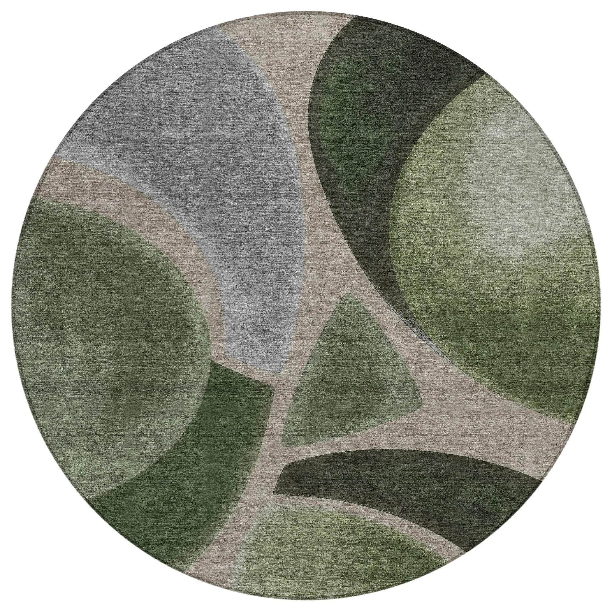 8' Olive Green And Green Round Abstract Washable Indoor Outdoor Area Rug Homeroots Outdoor